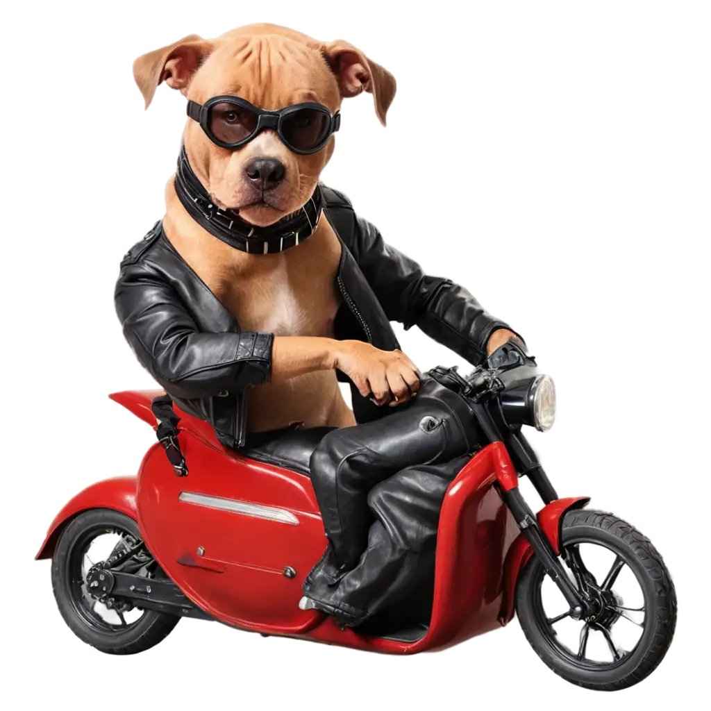 Tan-and-Black-Pit-Bull-in-Goggles-and-Leather-Jacket-Riding-Red-and-Black-Motorcycle-Sidecar-PNG-Image