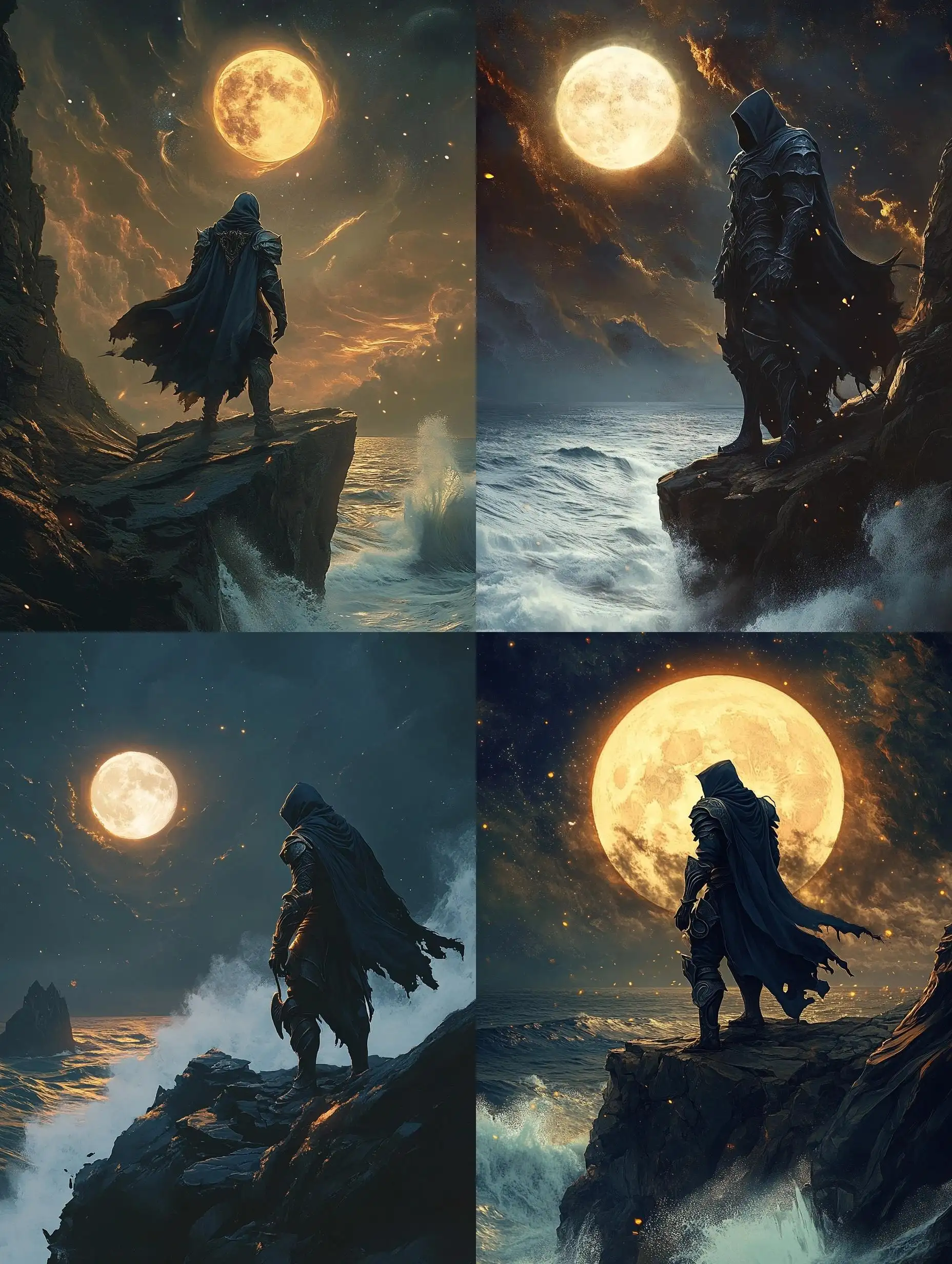 Hooded-Warlock-Magician-on-Cliff-under-Full-Moon