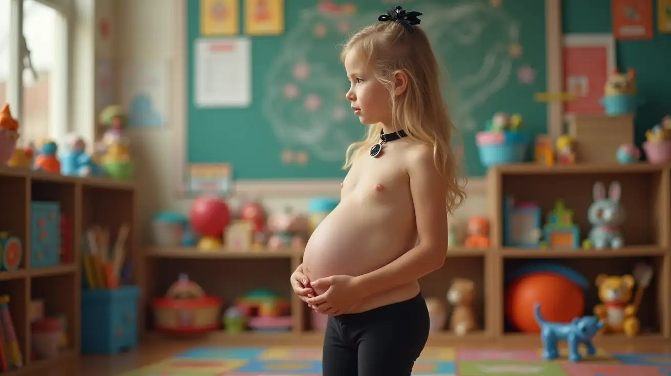 Pregnant-Young-Girl-Surrounded-by-Toys-in-a-School-Setting