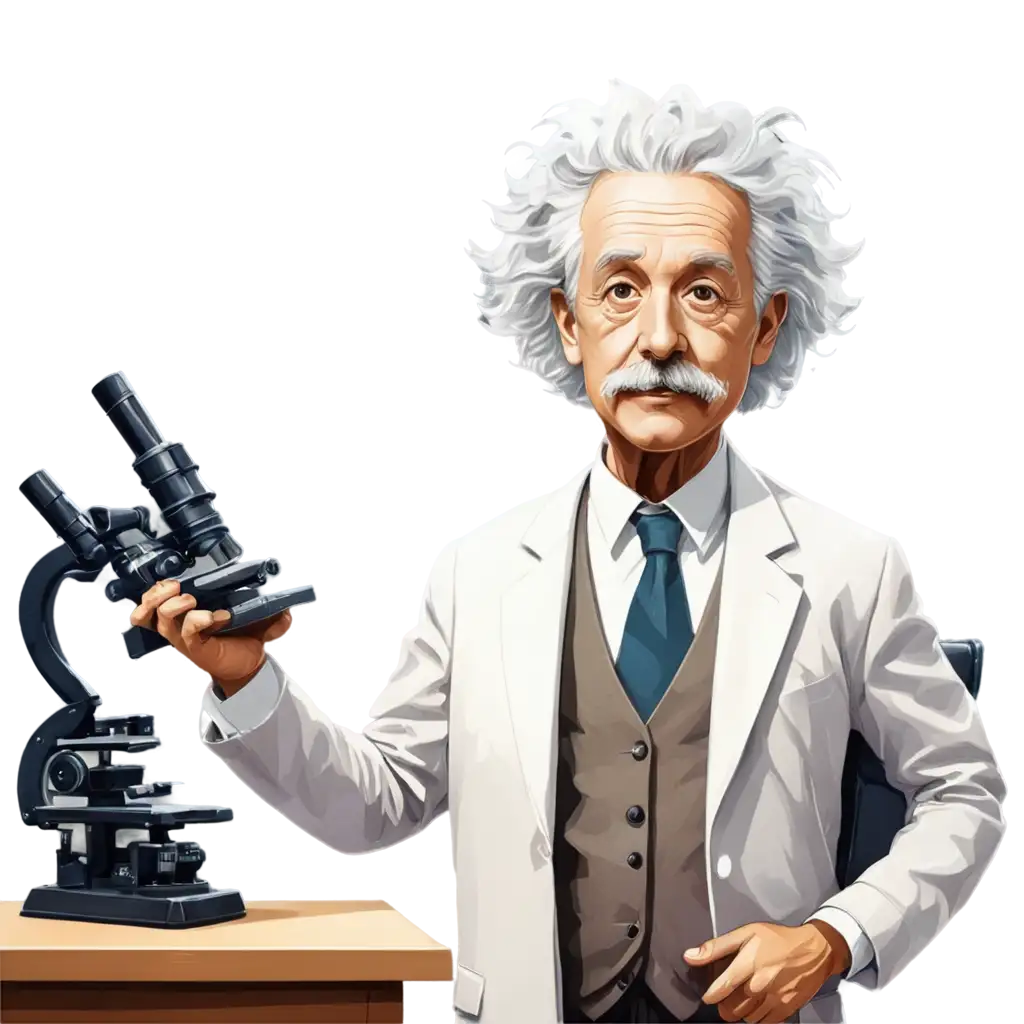 Einstein-in-a-Lab-with-Cartoon-Style-and-board-of-research-PNG-Image