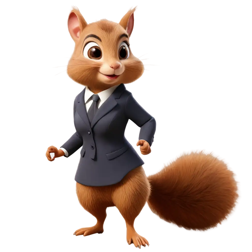 Classic-Animation-Anthropomorphic-Squirrel-Businesswoman-PNG-Image-Tailored-Cartoon-Character-Design