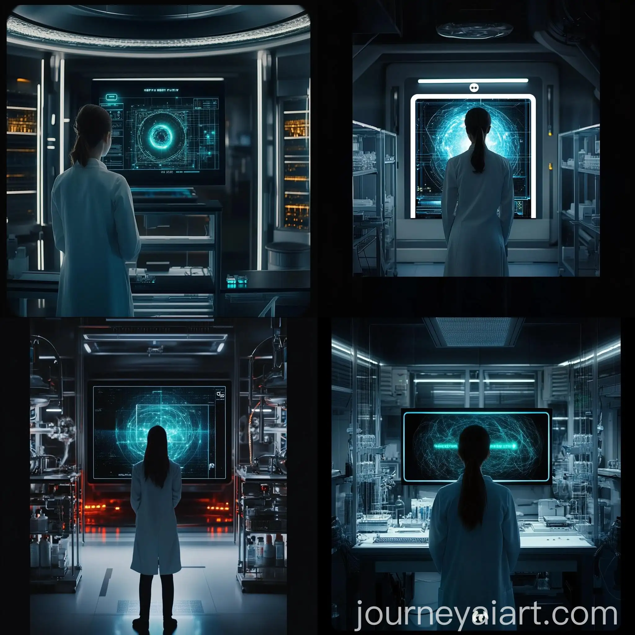 Female-Scientist-Urgently-Reacting-to-Emergency-Message-in-HighTech-Lab