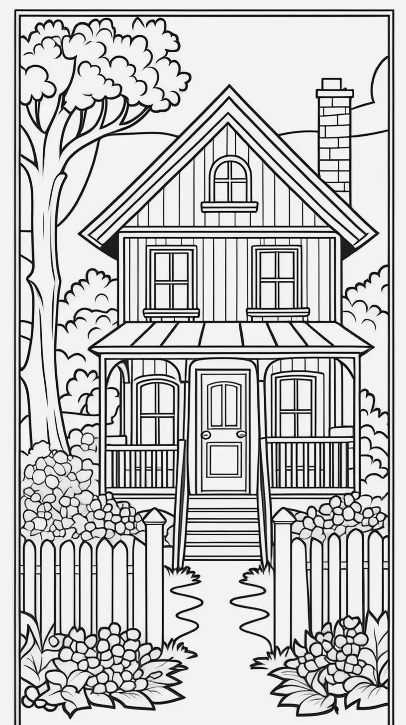 Cottage Coloring Book Pages with Borders and Simple Designs