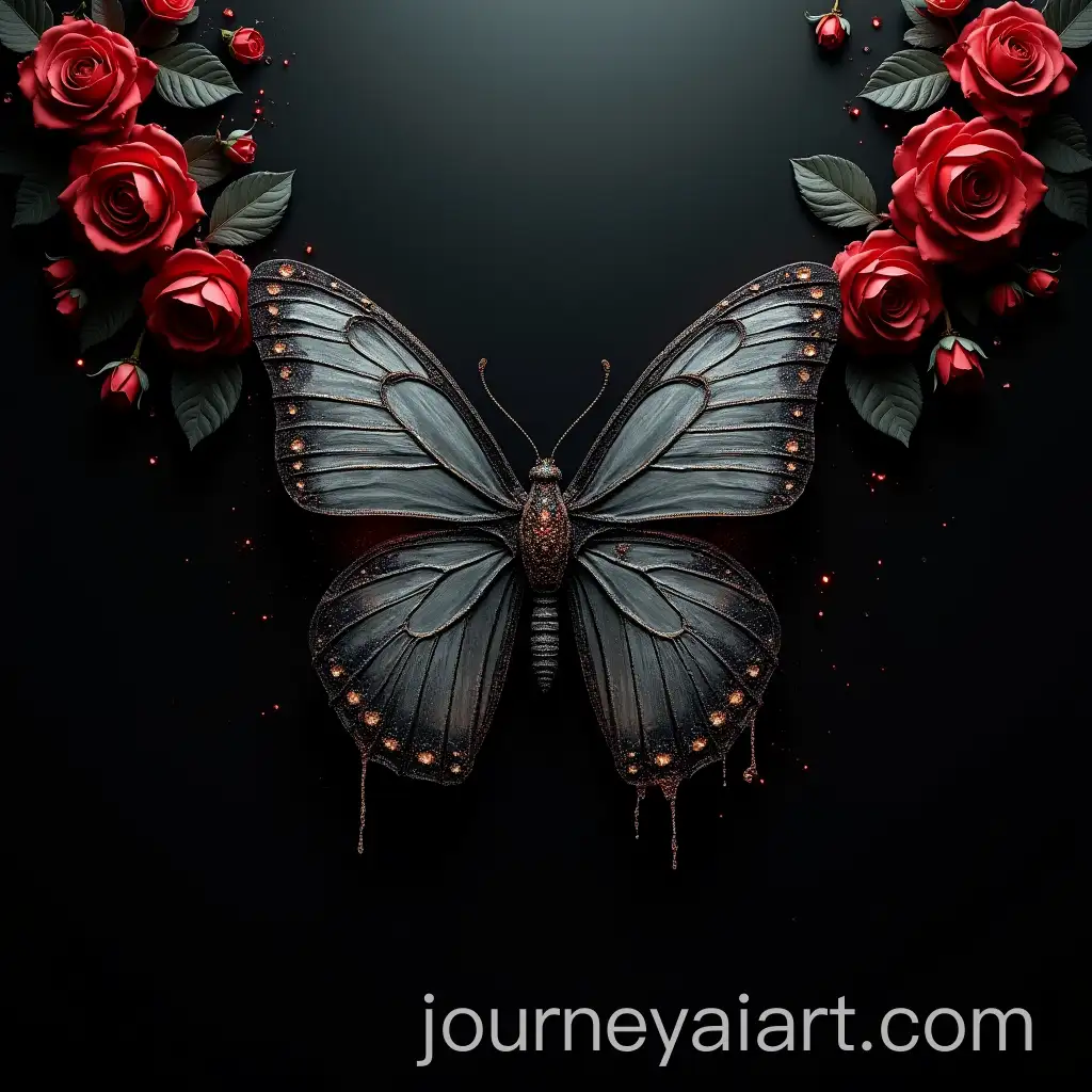 Gothic-Wall-Art-Featuring-3D-Dark-Roses-and-a-Gray-Butterfly