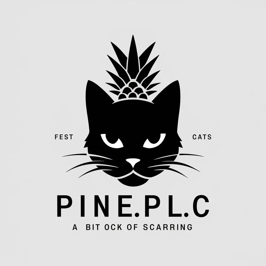 a vector logo design,with the text "Cat, black and white, minimalist, pineapple head, a bit of scarring", main symbol:P.L.C,Moderate,clear background