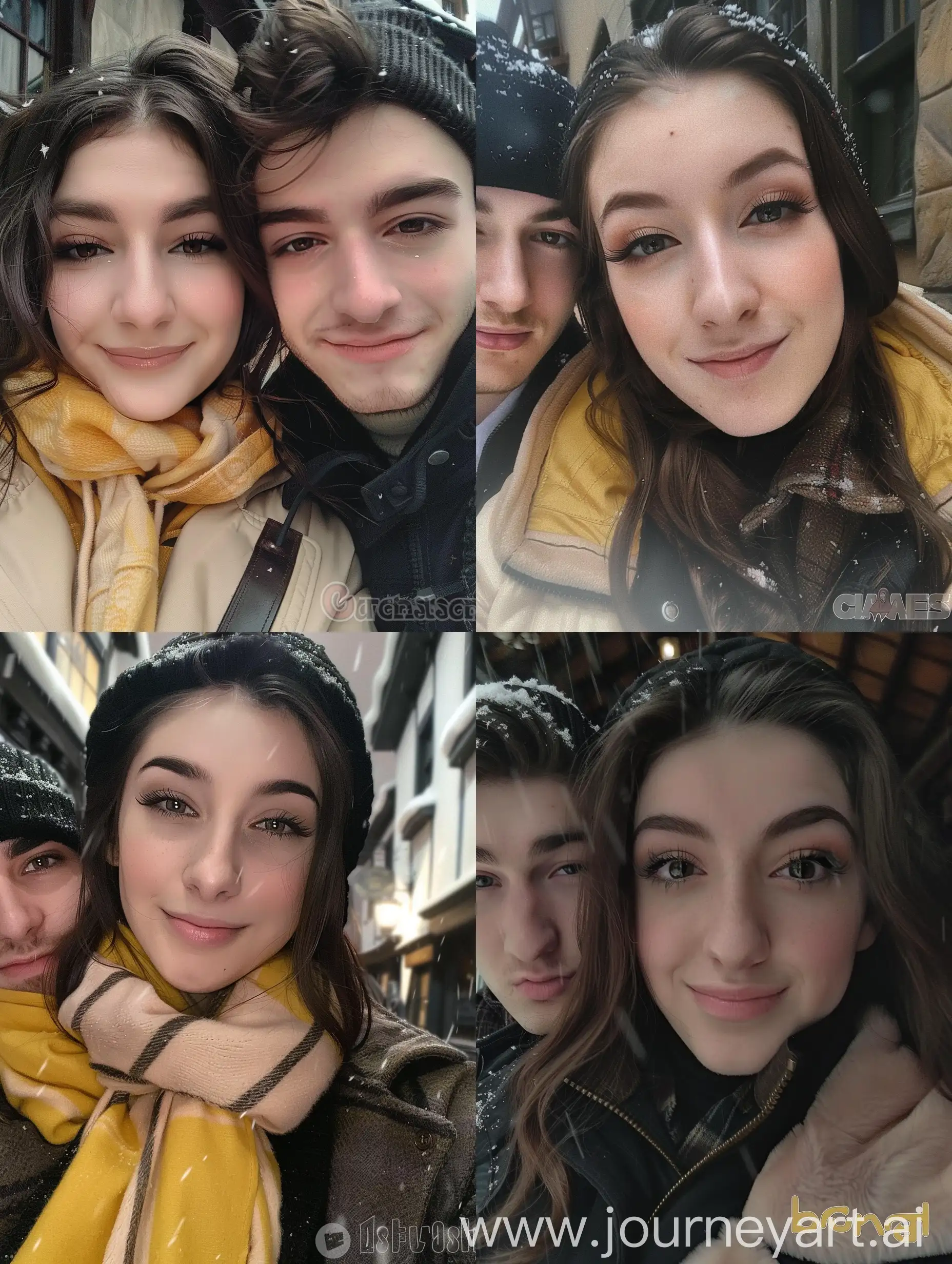 Aesthetic-Winter-Selfie-of-Young-Hufflepuff-Girl-and-Boyfriend-at-Hogsmeade