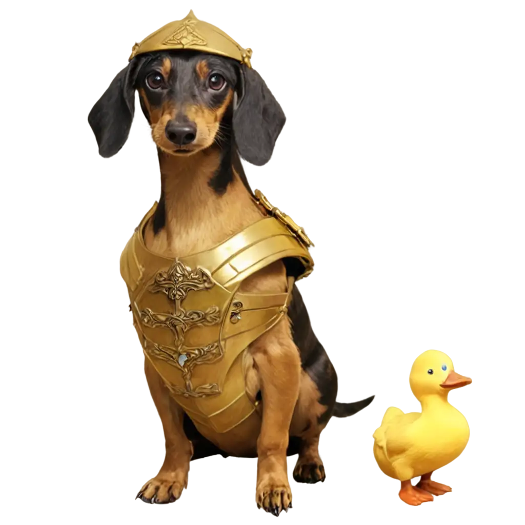 PNG-Image-of-a-Little-Sausage-Dog-and-Yellow-Armored-Ducks-Creative-Concept-for-Digital-Art