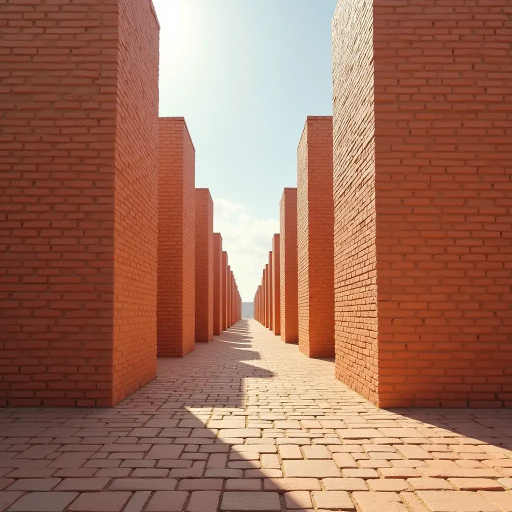 parallelepiped, in perspective, brick texture, hanging in the air