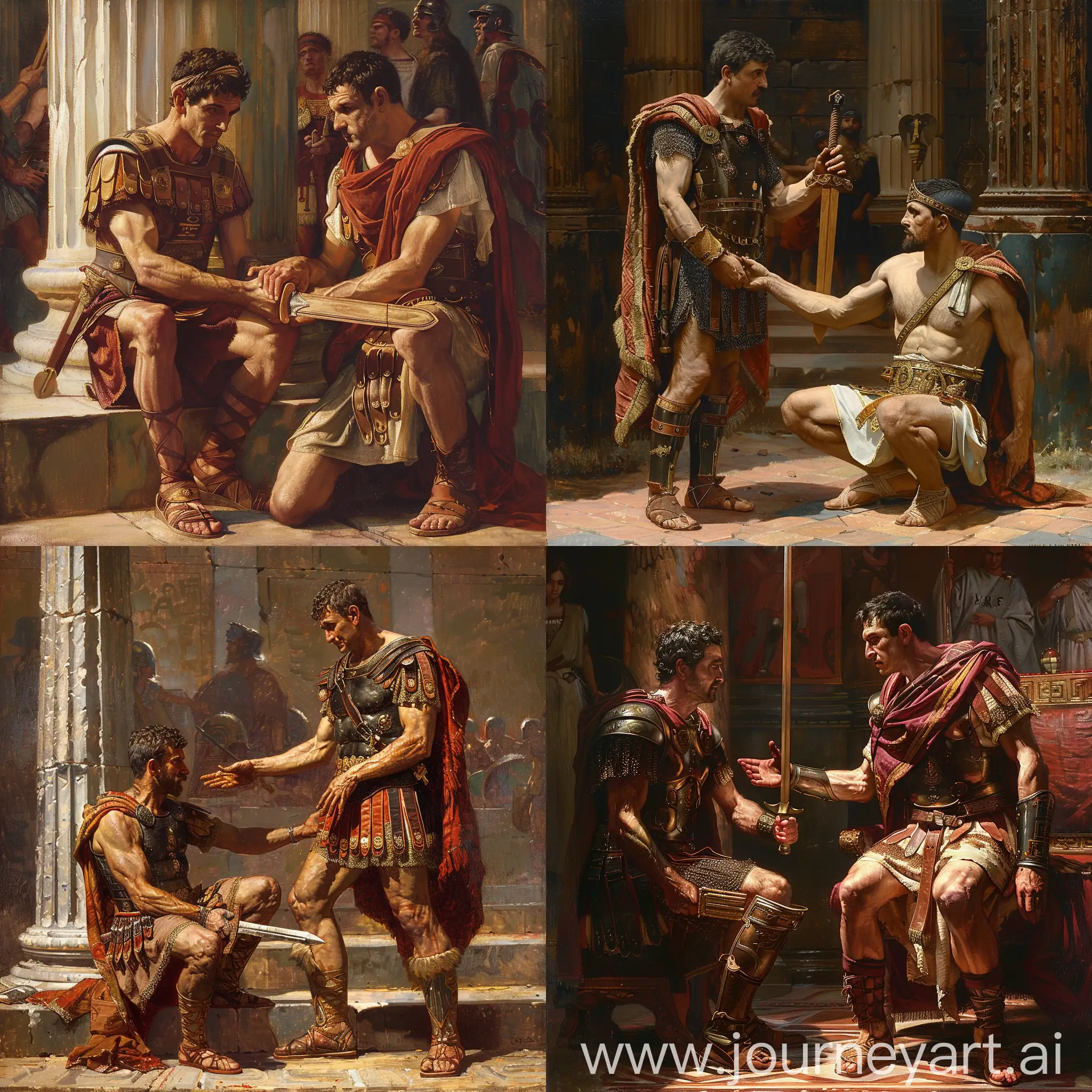 Roman-Emperor-Presenting-Wooden-Sword-to-Gladiator-in-Ancient-Rome