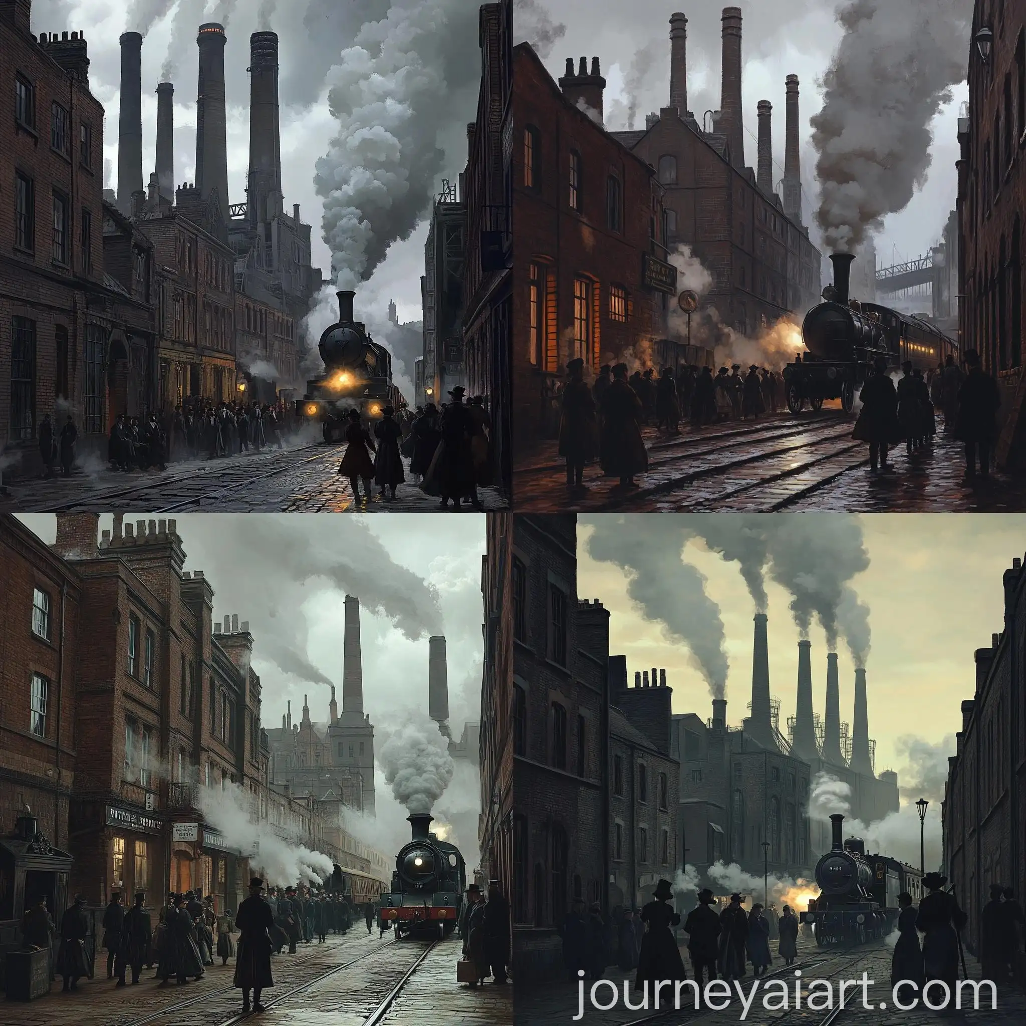 Industrial-Revolution-Scene-Manchester-Textile-Factory-and-The-Rocket