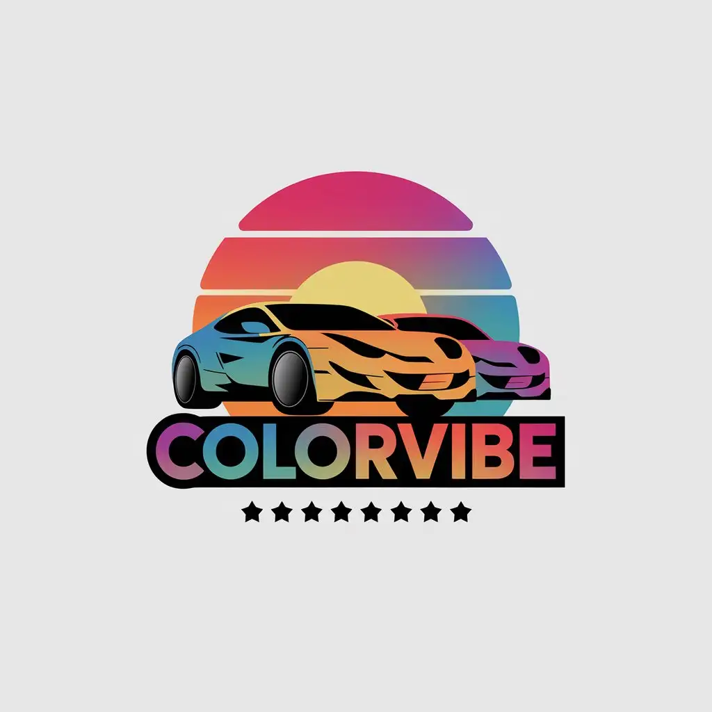 a vector logo design,with the text "Colorvibe", main symbol:Cars, Japanese style animated series, gradient colors,Minimalistic,be used in Automotive industry,clear background