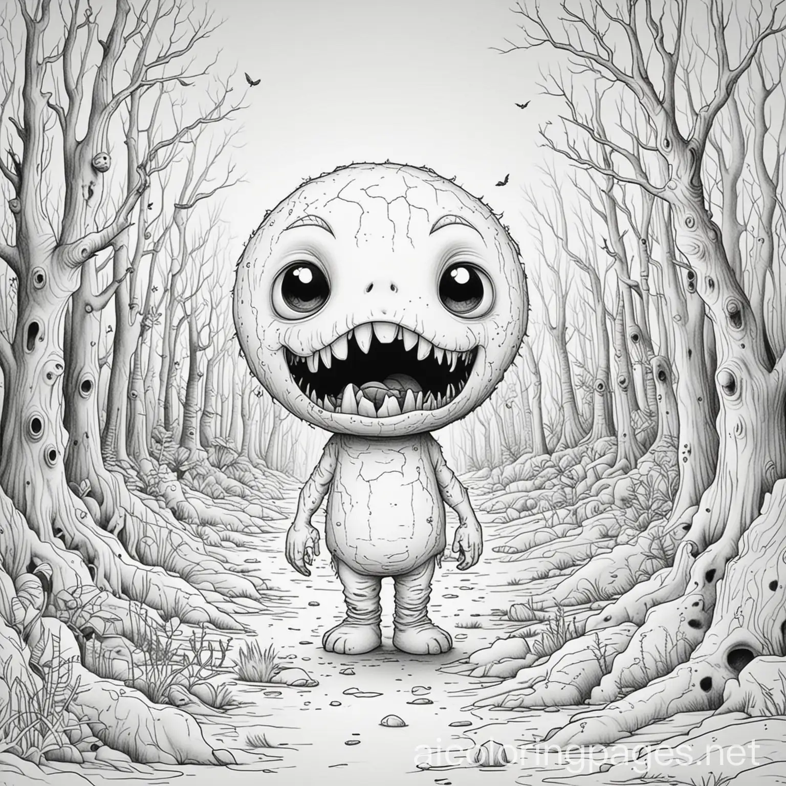 Creepy-and-Unsettling-Coloring-Page-Black-and-White-Line-Art