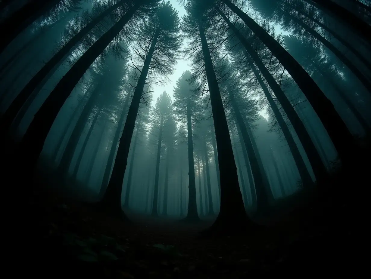 Eerie-Stillness-in-a-Shadowy-Forest-at-Dusk