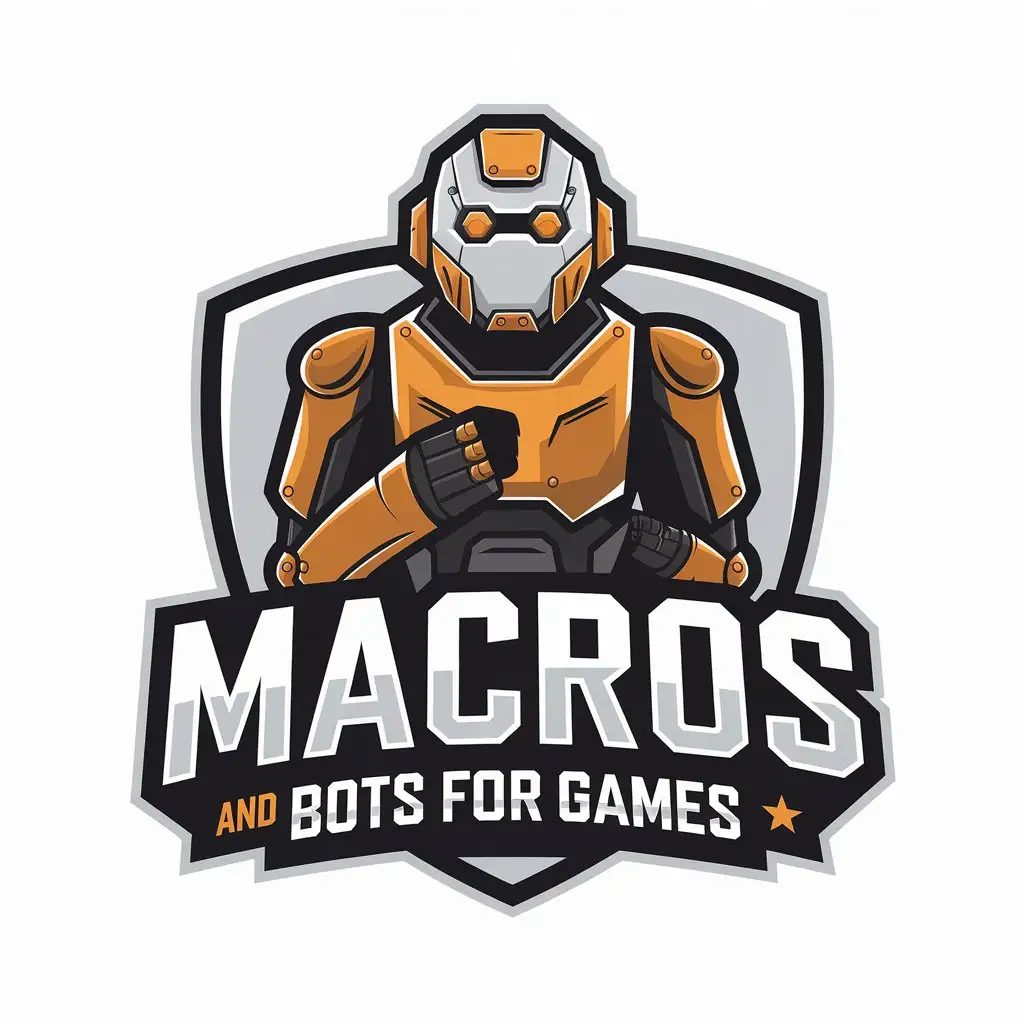 a vector logo design,with the text "Macros and bots for games", main symbol:Robo,Moderate,be used in jogos industry,clear background