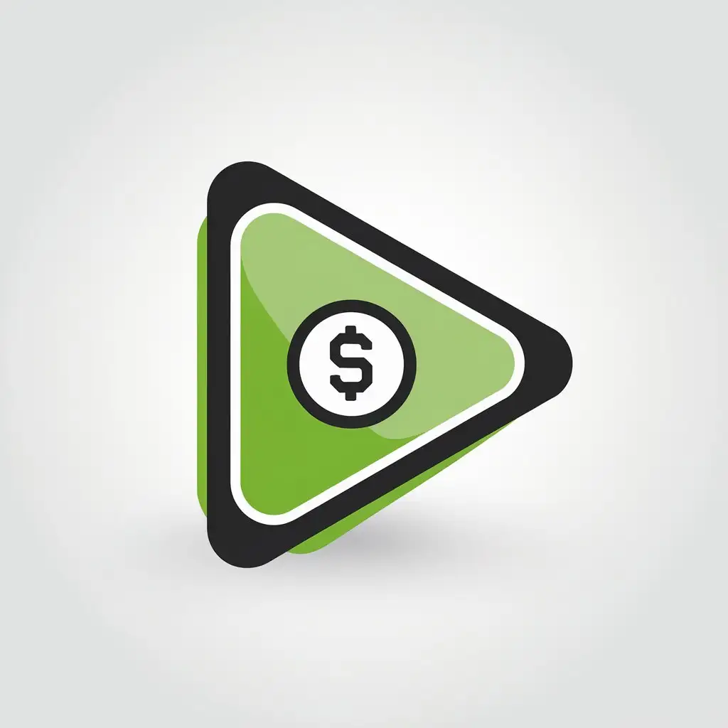 Minimalist Green and Black Triangular Play Button Logo with Dollar Sign