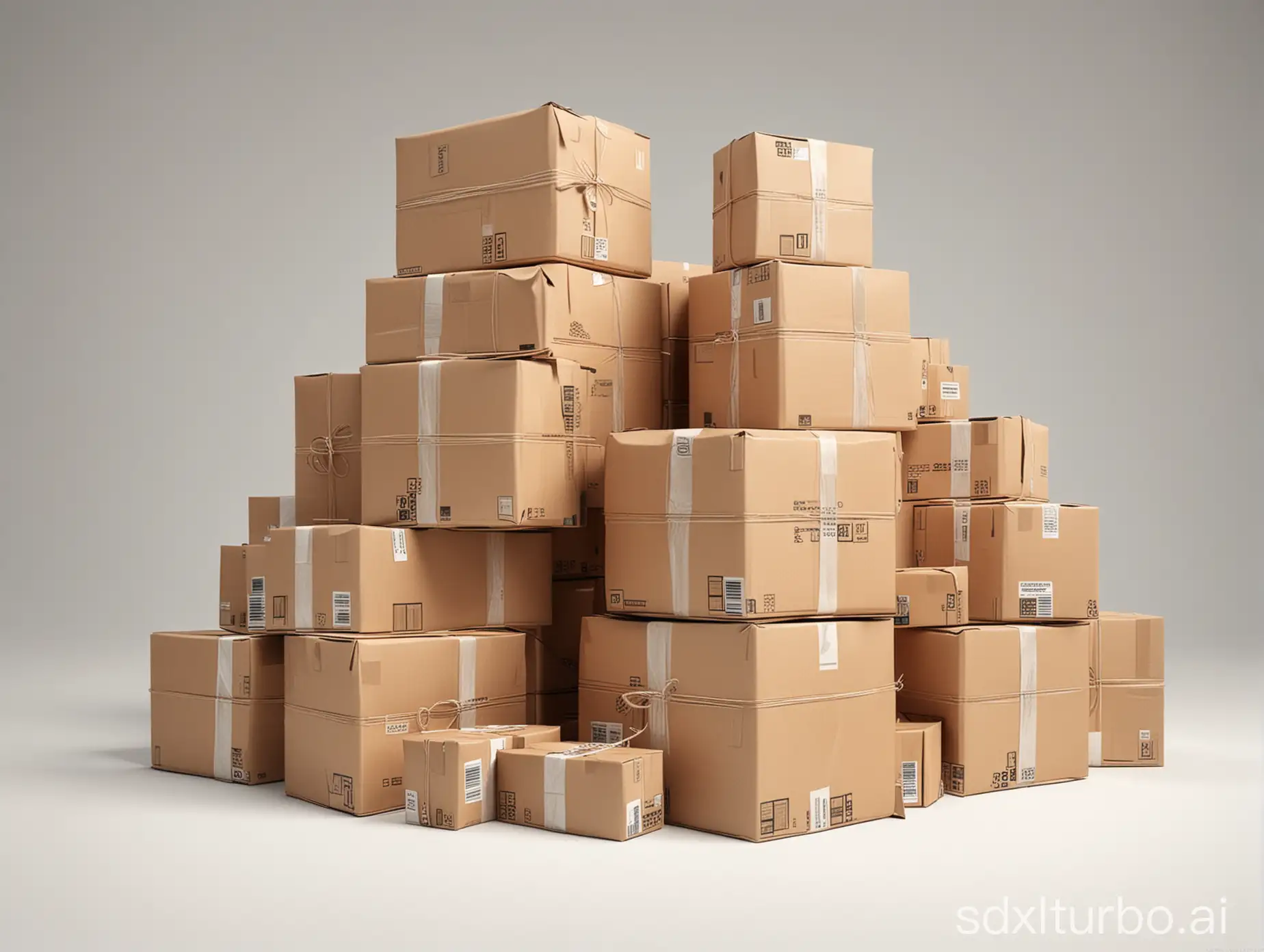 Stack-of-3D-Delivery-Packages-on-White-Background