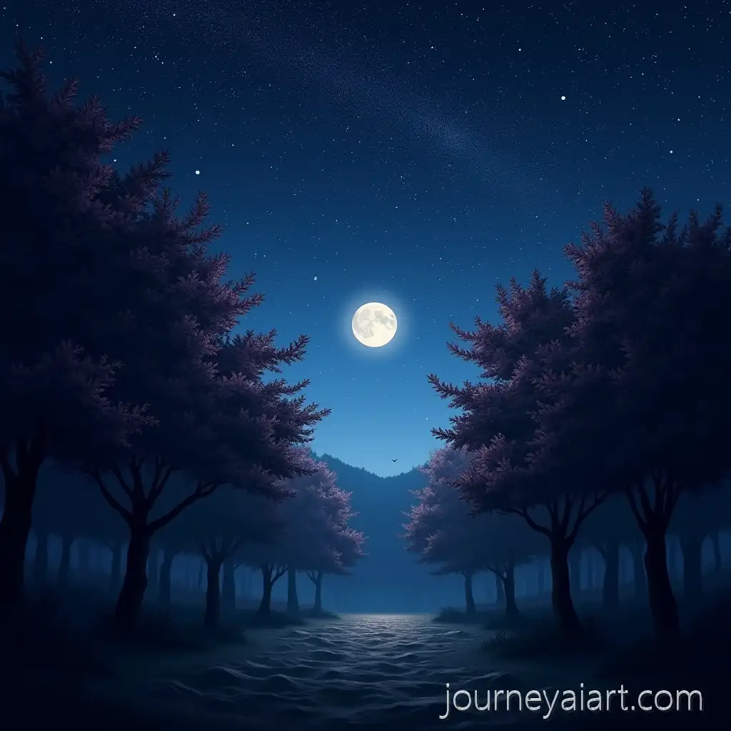Starry-NightStarry-sky-over-cherry-forest-Sky-Over-Cherry-Forest-with-Full-Moon-Illumination