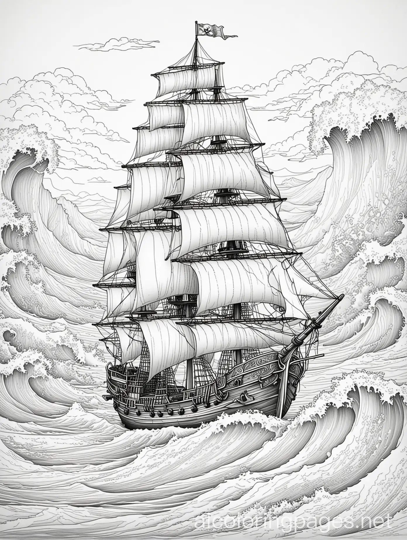 Pirates-Boat-Riding-the-Waves-Coloring-Page