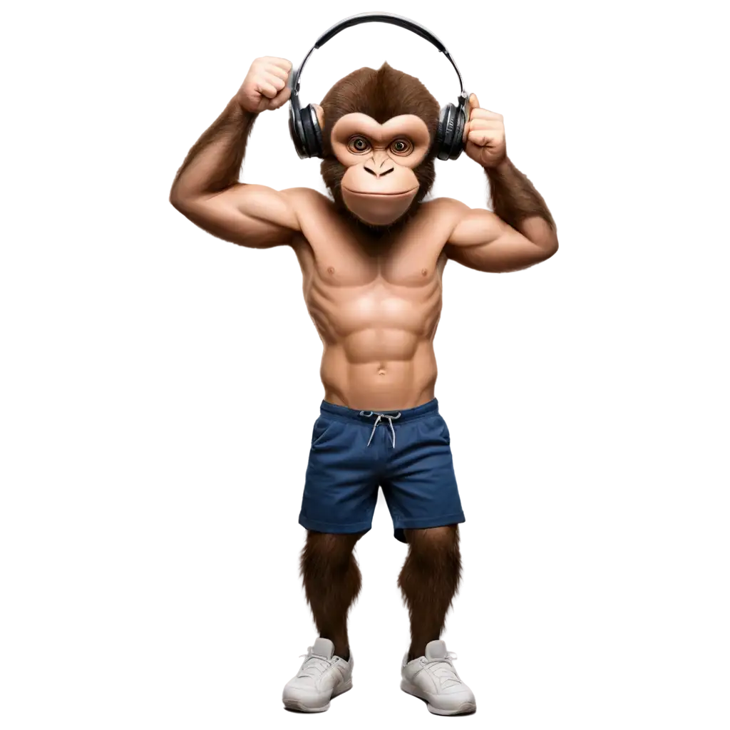 Muscular-Monkey-Wearing-Headphones-Doing-Gym-HighQuality-PNG-Image-for-Fitness-Fun-Designs