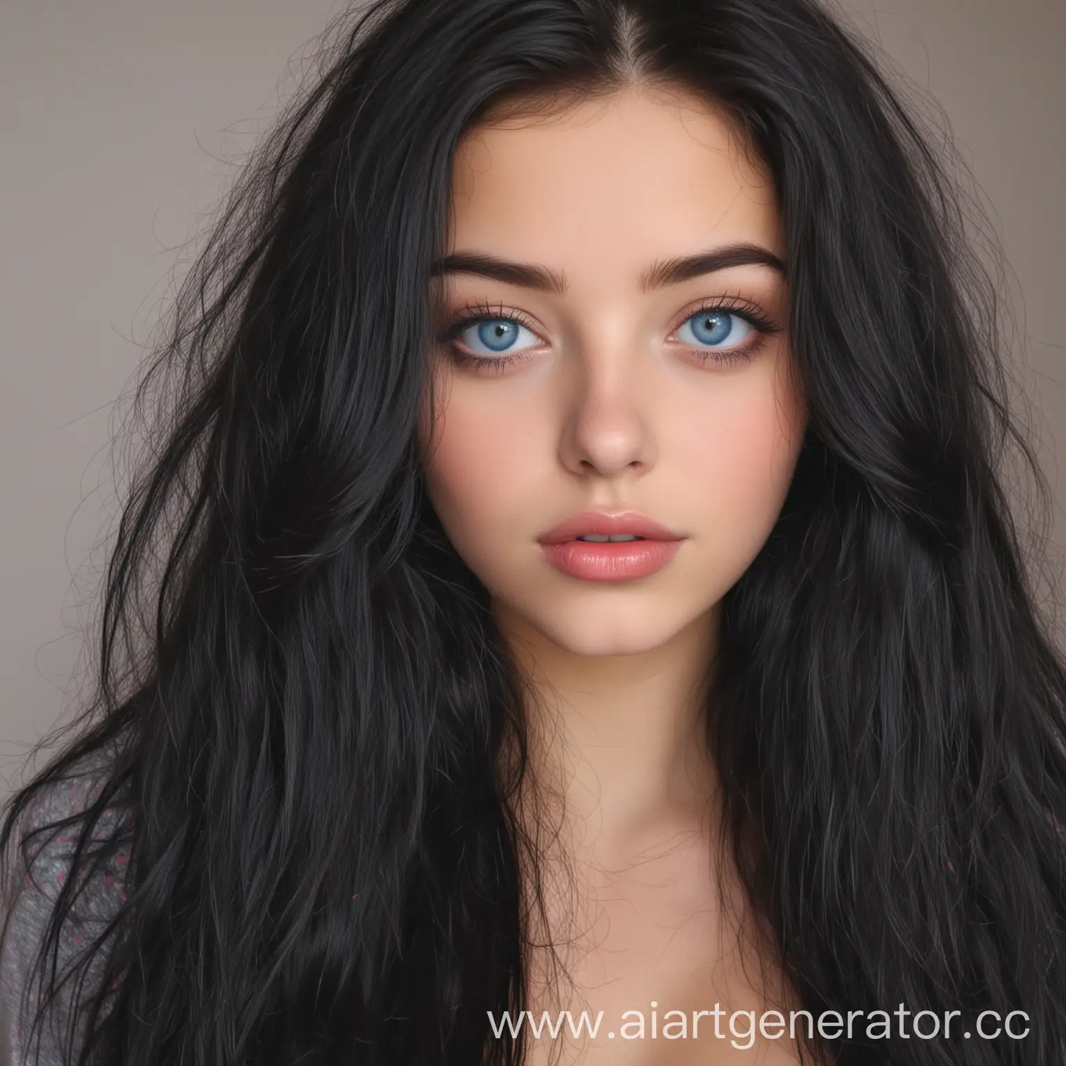 Young-Woman-with-Long-Black-Hair-and-Blue-Eyes-Portrait-of-Beauty-and-Youth