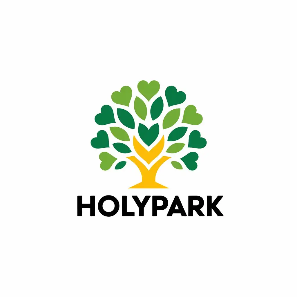 LOGO-Design-for-HolyPark-Green-Yellow-HeartShaped-Tree-with-12-Hearts-on-a-Clear-Background