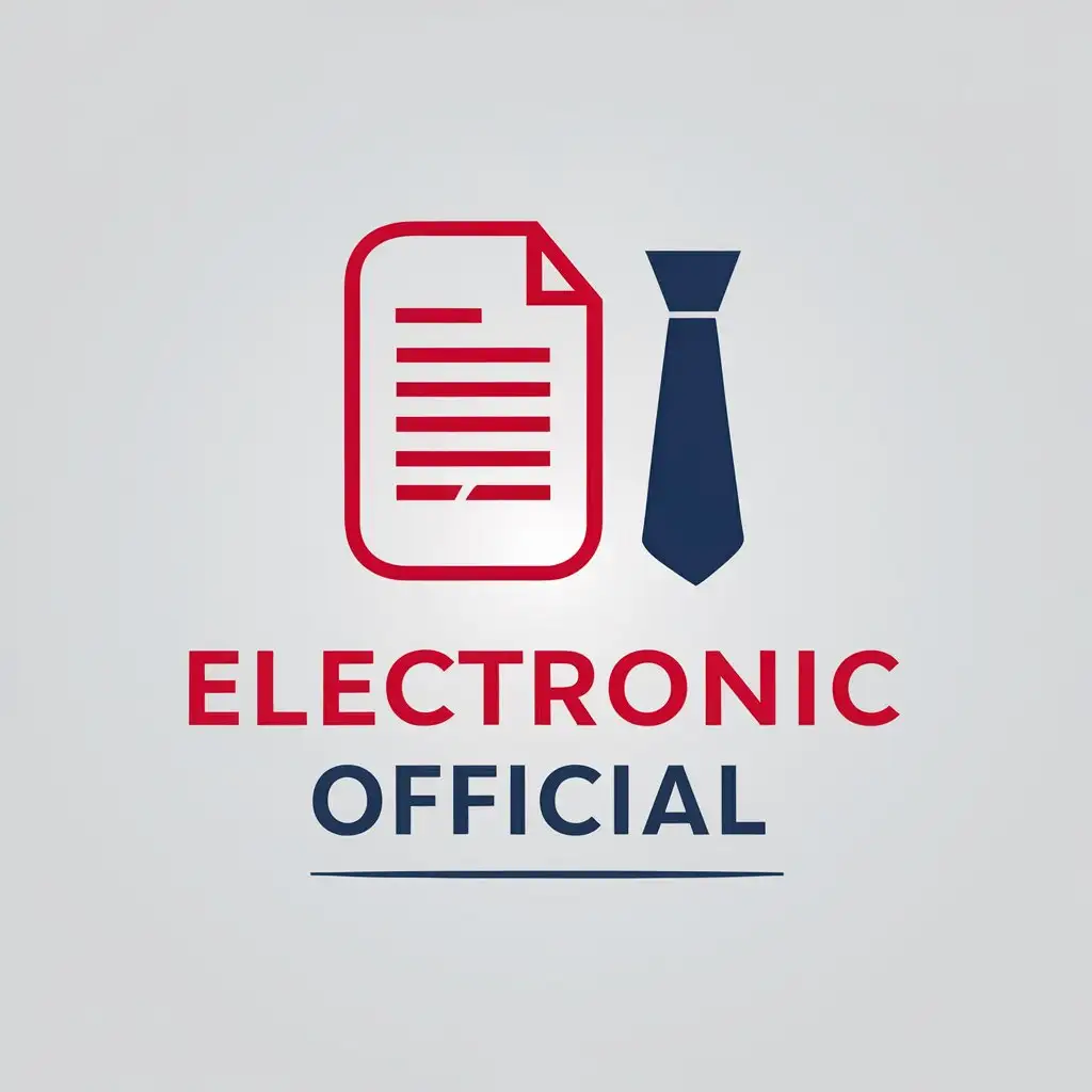 a vector logo design,with the text "Electronic official", main symbol:draw a document and next to it a tie in a minimalistic image of solid fill, one element. Side view. In red, blue and white tones,Moderate,be used in Internet industry,clear background