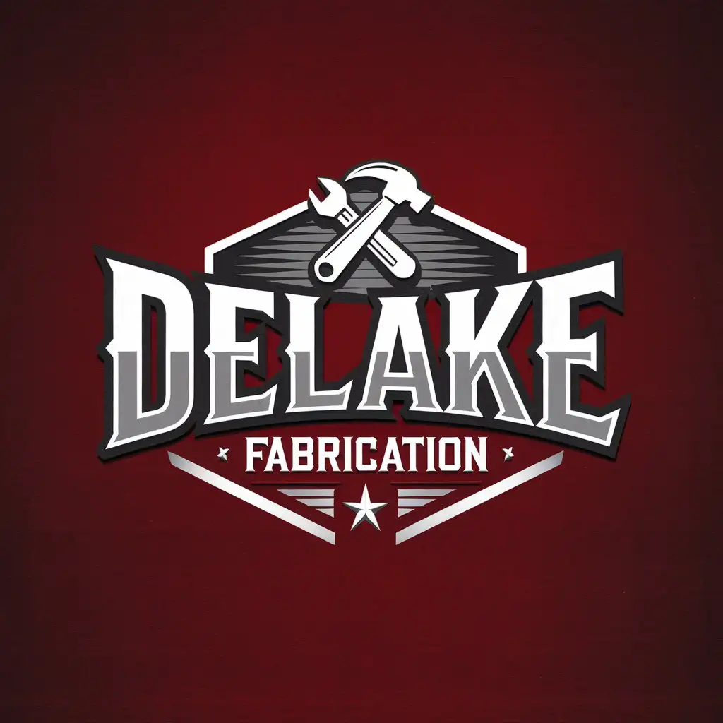 Delake Fabrication Logo Design on Bold Red Background