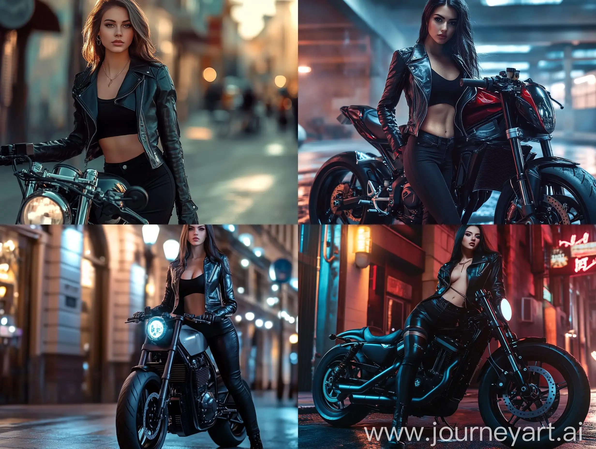 Fashionable-Brunette-Model-Advertising-Modern-Motorcycle