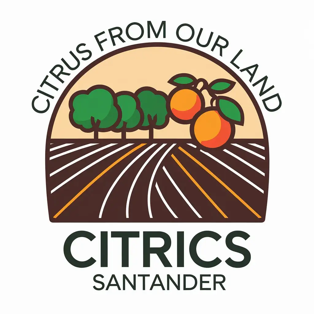 LOGO-Design-for-Citrus-from-Our-Land-Santander-Brown-Field-Green-Trees-Oranges-and-Citrics-Typography