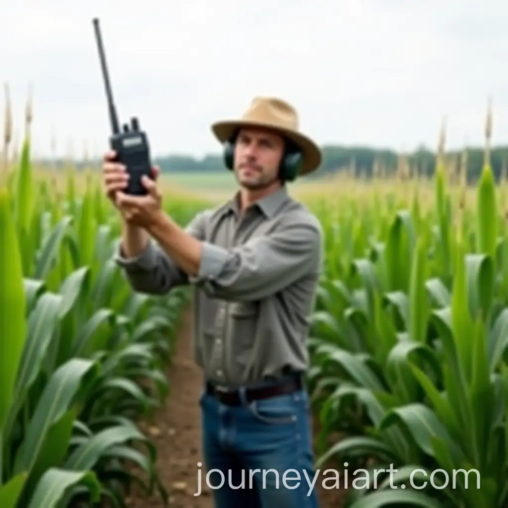 Agronomist-in-a-Cornfield-with-WalkieTalkie-and-Headphones