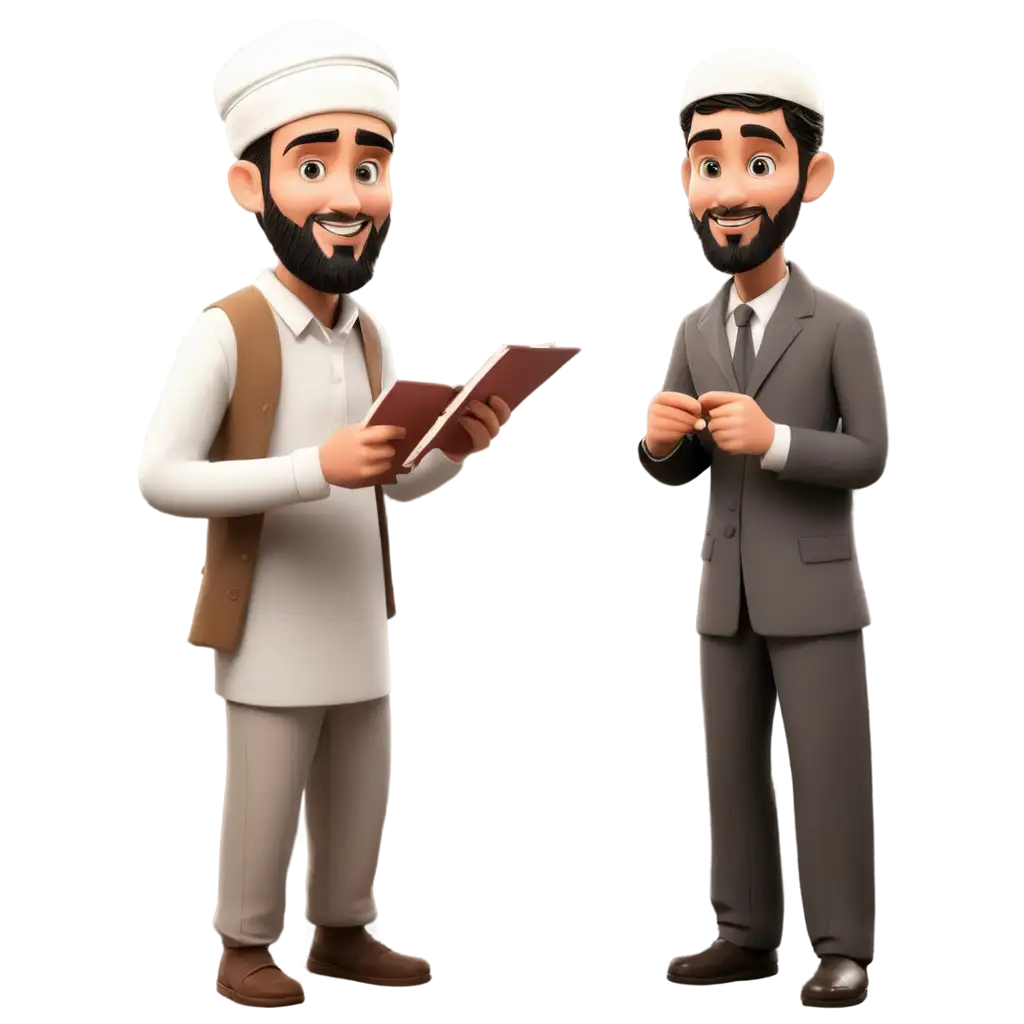 Muslim men teaching pepole cartoon