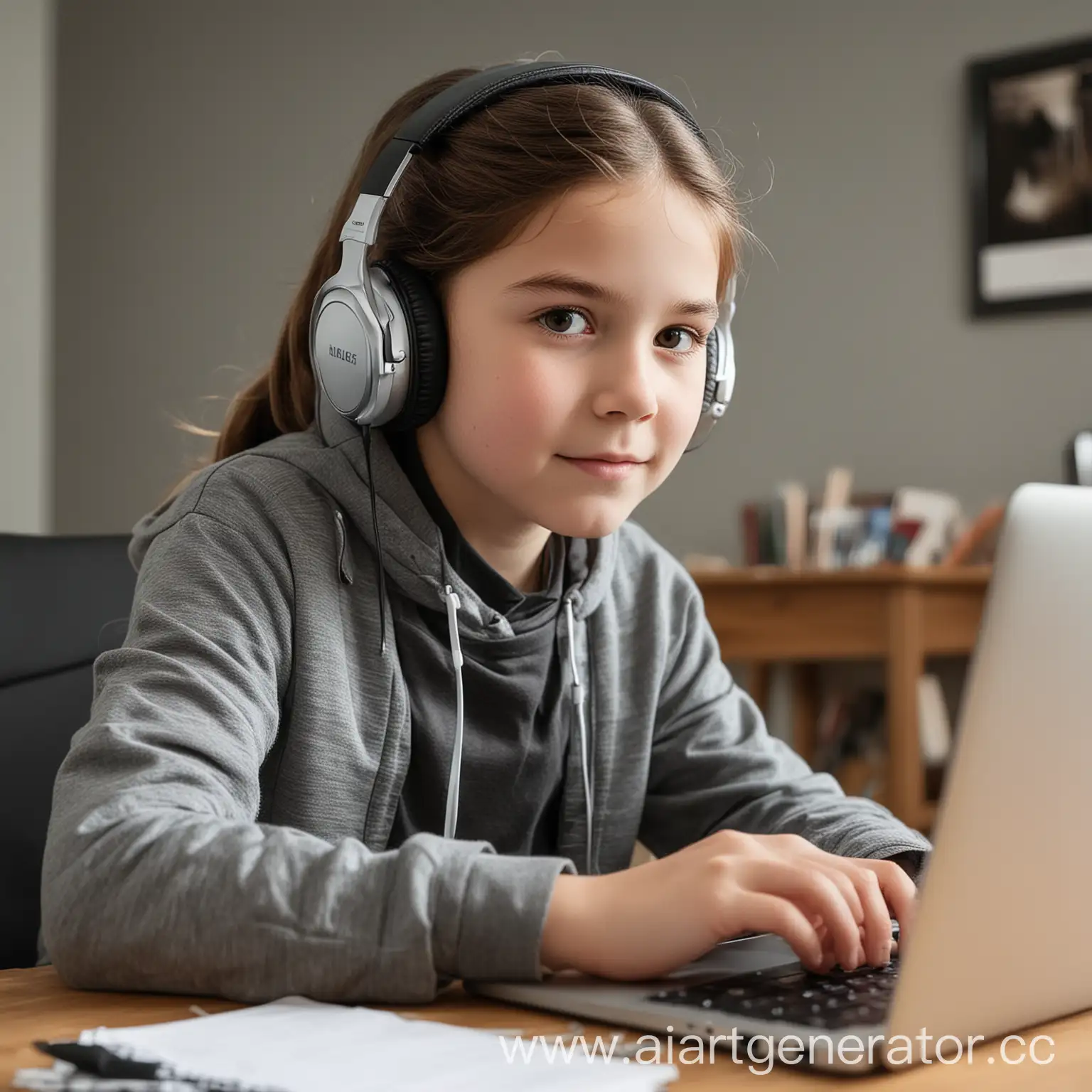 12YearOld-Child-Using-Headphones-at-Laptop-and-Desk