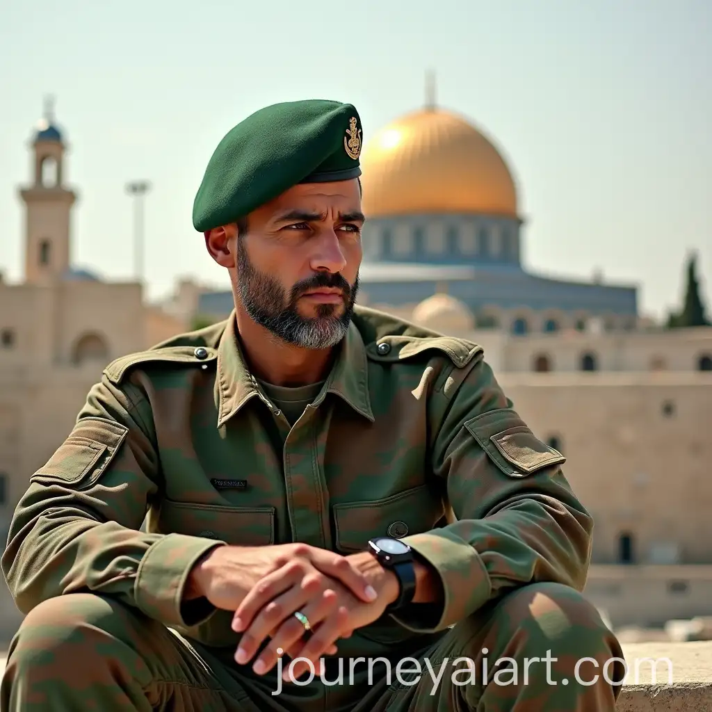 Soldier-Holding-Red-Emerald-Ring-in-Front-of-Dome-of-the-Rock-in-Palestine