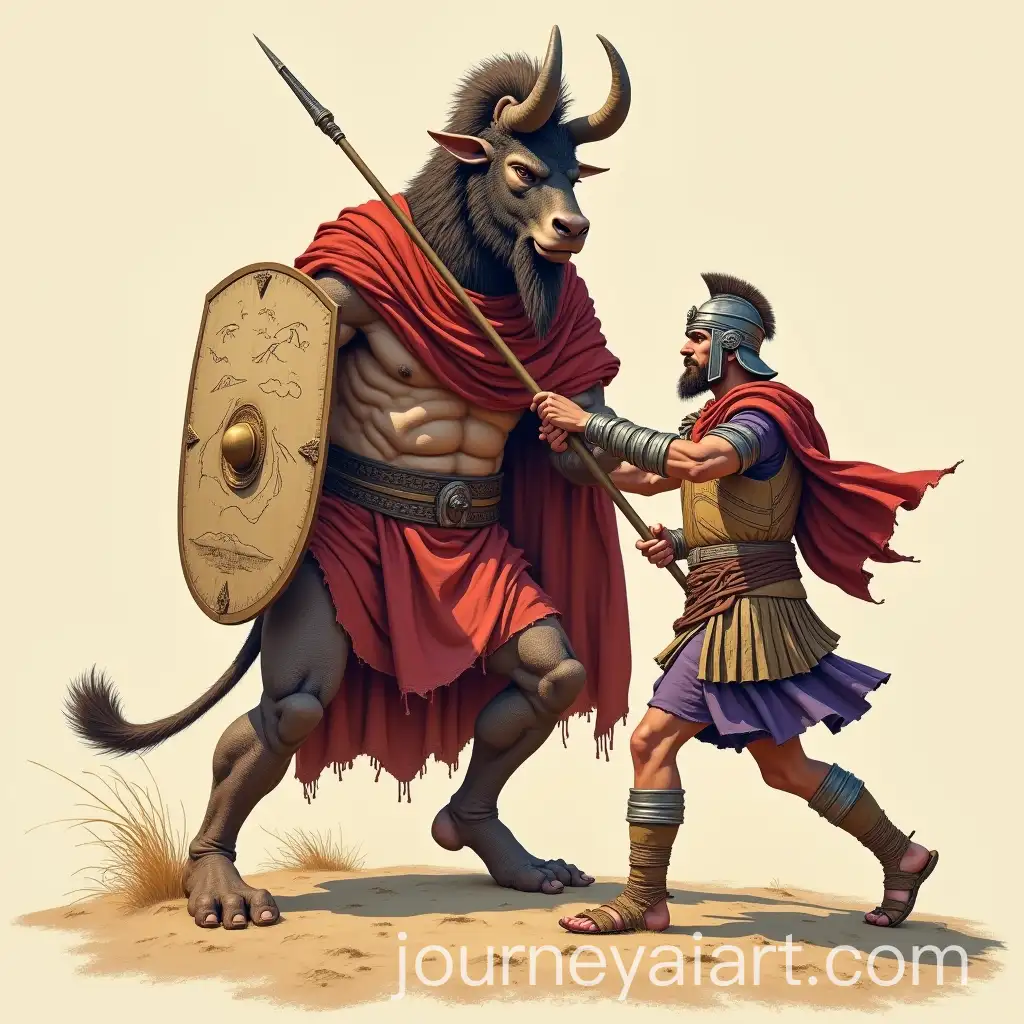 Roman-Soldier-Defeating-MinotaurAI-Image-Prompt-Expansion-in-Desert-Landscape