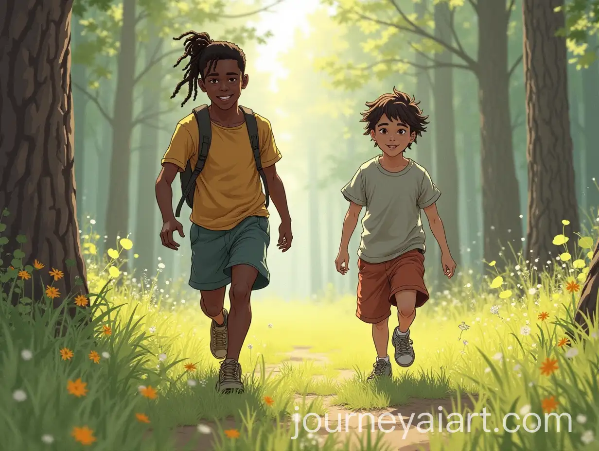 Teenagers-Playing-Tag-in-the-Forest