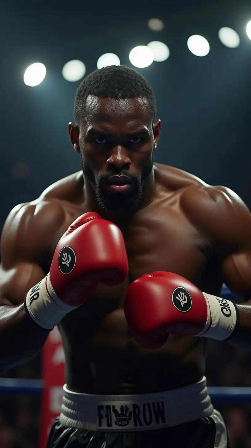 Intense Black Boxer Showing Strength and Determination in Boxing Ring