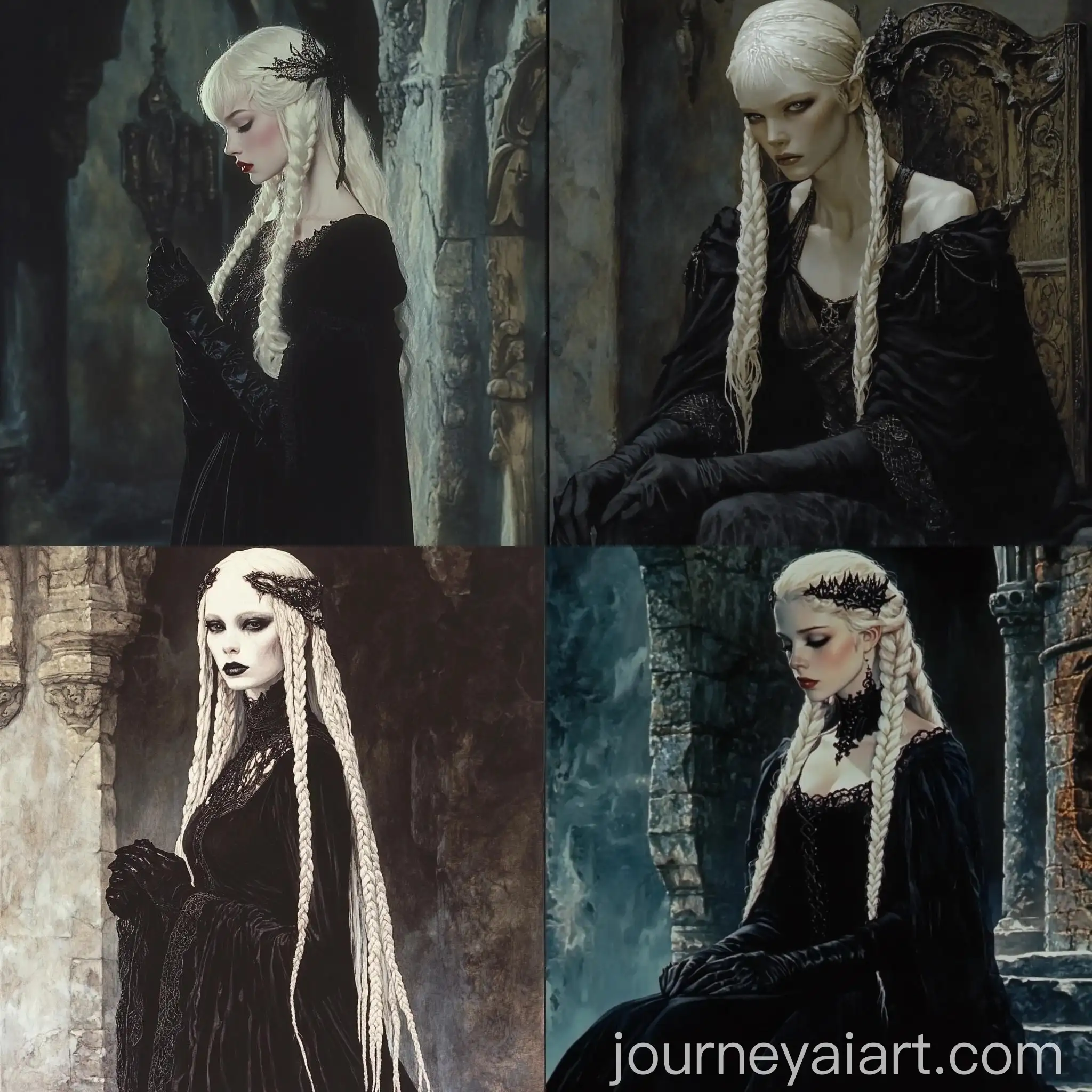 Gothic-Albino-Woman-in-Black-Gown-Fantasy-Illustration