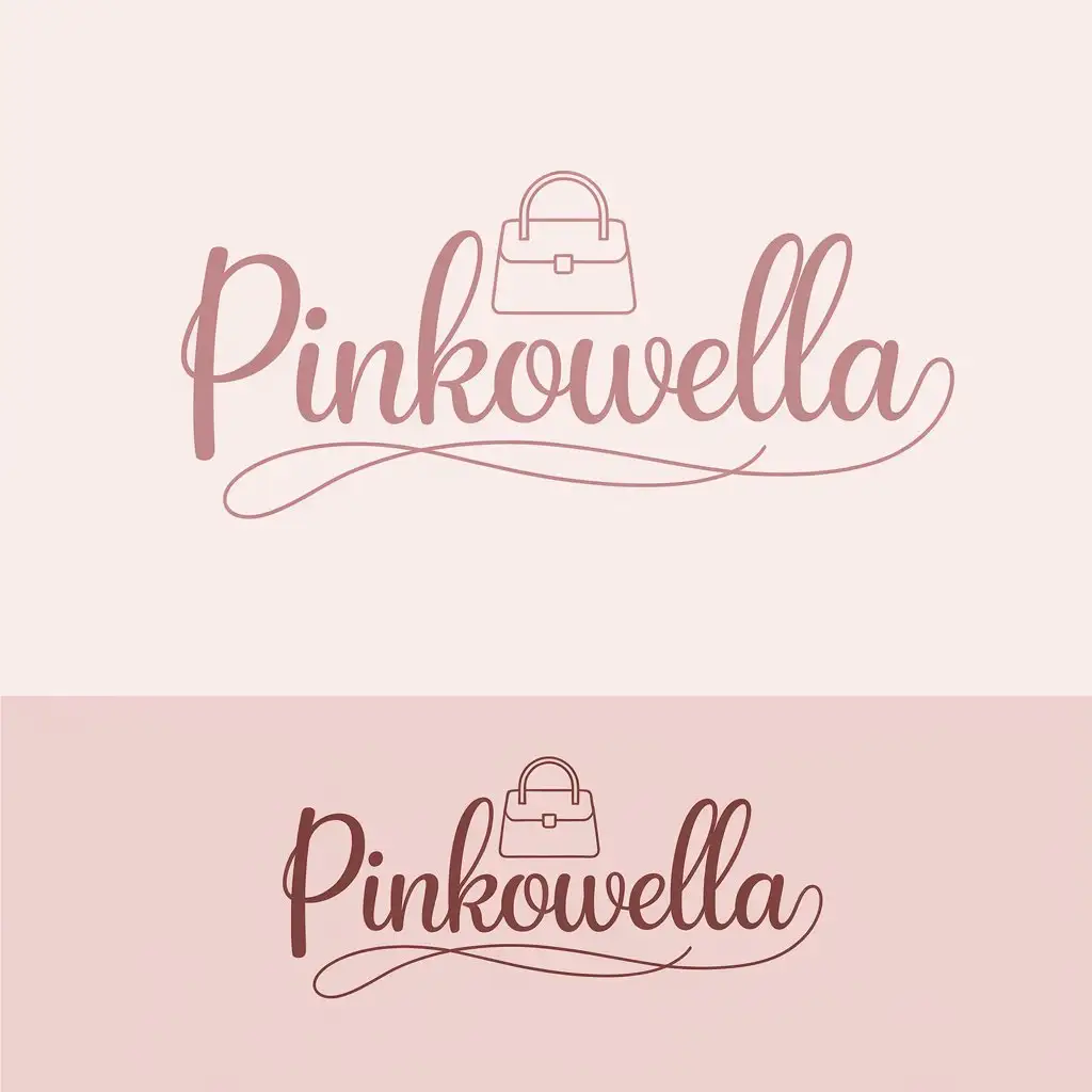 LOGO Design for Pinkowella Elegant Handwritten Font with Pastel Pink Handbag Icon