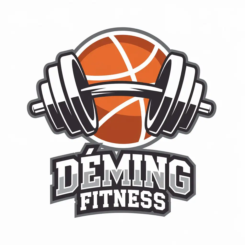 a vector logo design,with the text "Déming fitness", main symbol:Dumbbell, strength, muscle, letter DM, basketball elements,Moderate,be used in Sports Fitness industry,clear background