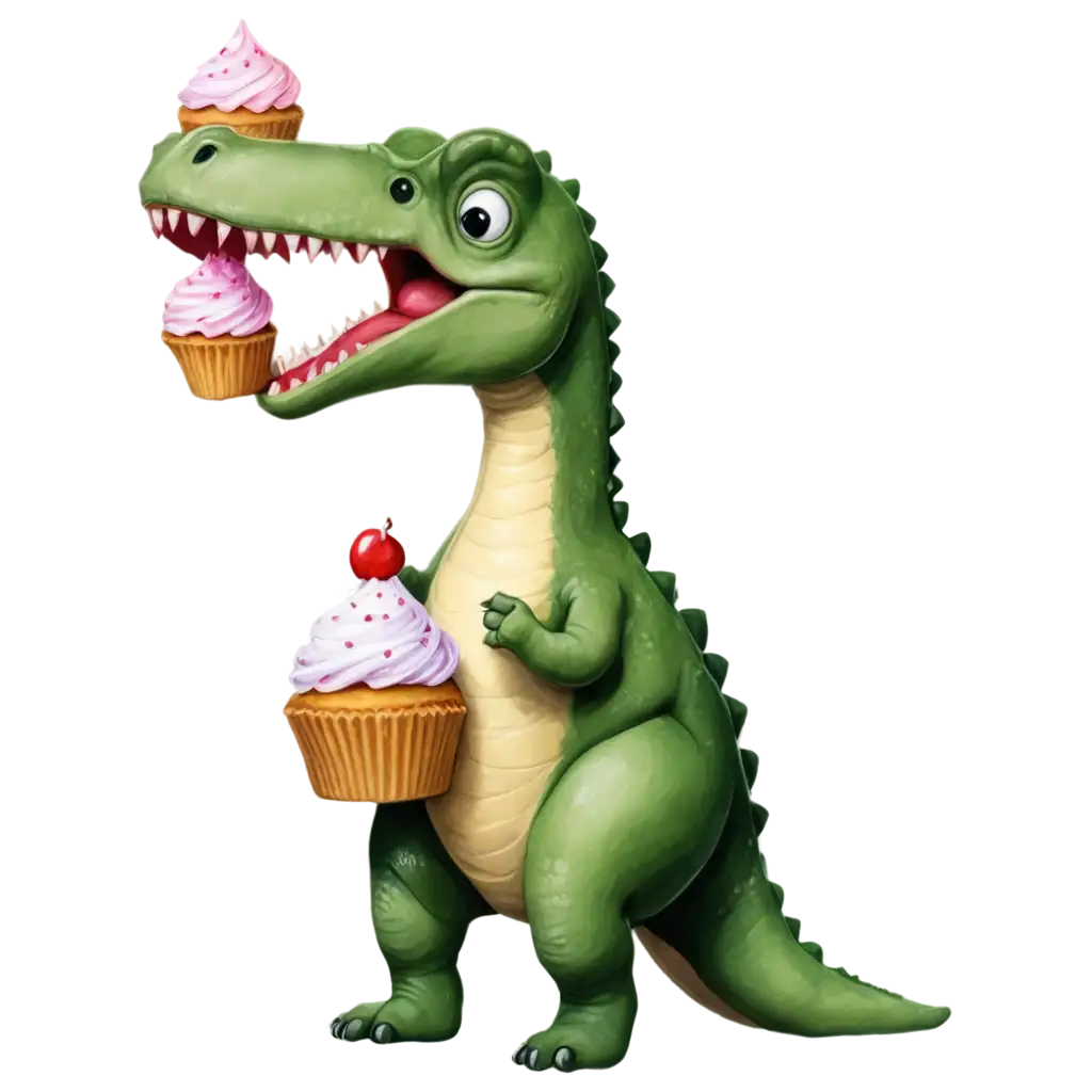 Dinosaur eating a cupcake