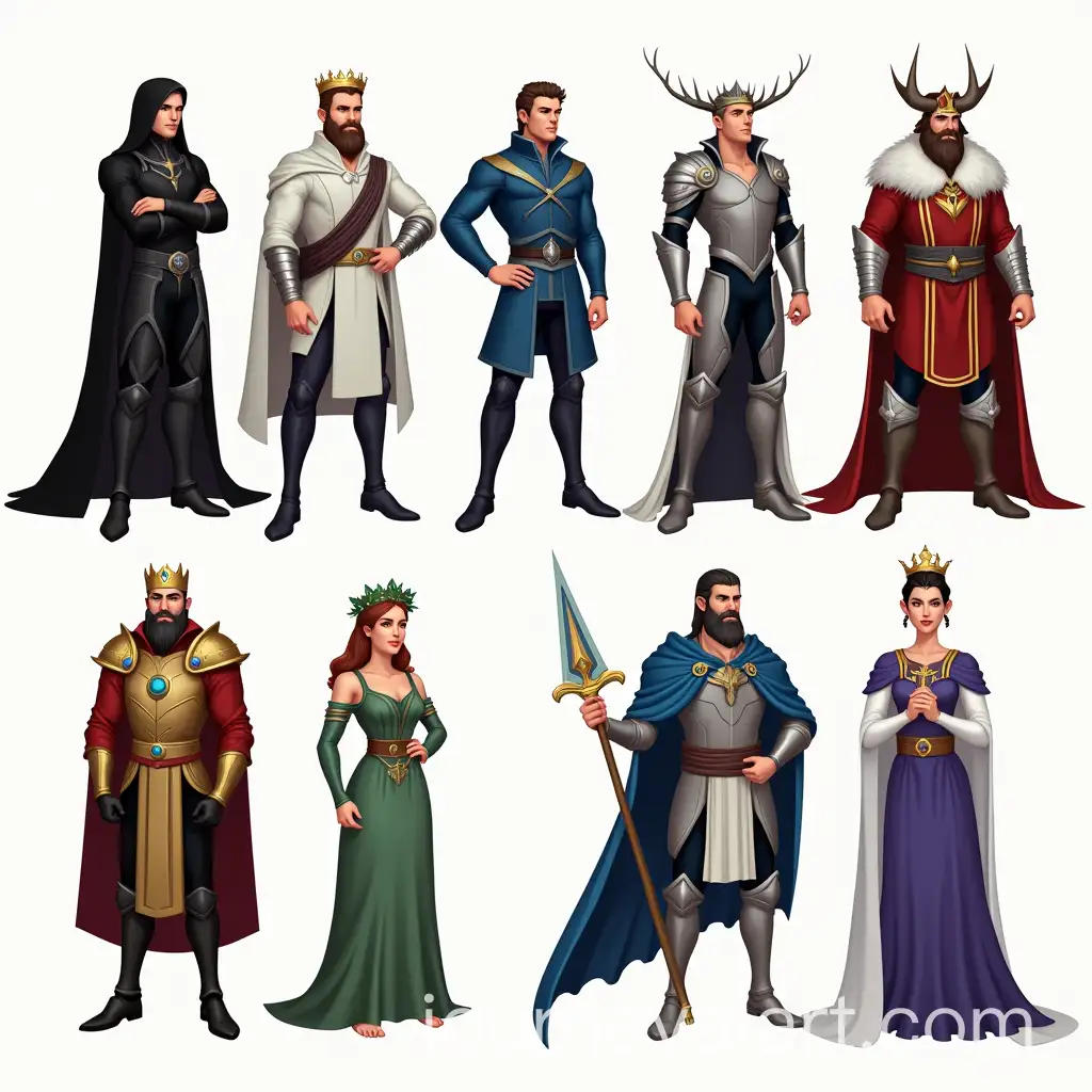 Group-of-Kings-and-Queen-in-Royal-Attire-with-Distinct-Crowns-and-Postures