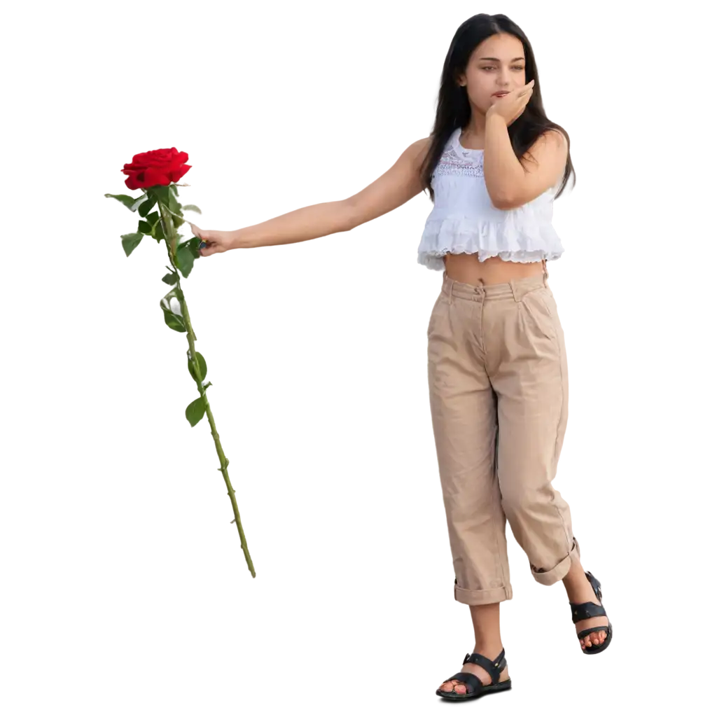 PNG-Image-of-a-Girl-Walking-with-a-Red-Rose-Beautiful-HighQuality-Artwork