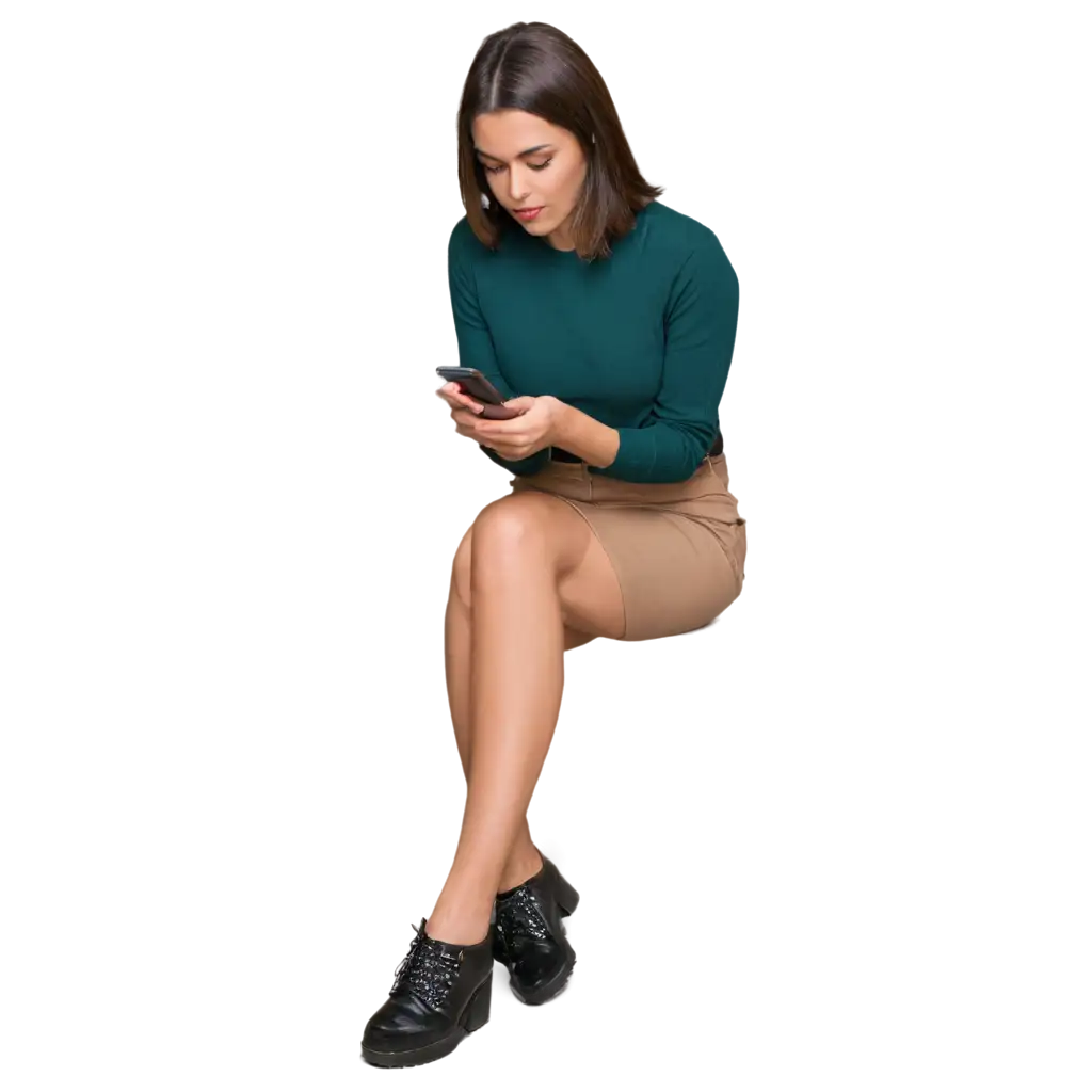 Young-Woman-Using-Mobile-Phone-Full-Front-Pose-PNG-Image