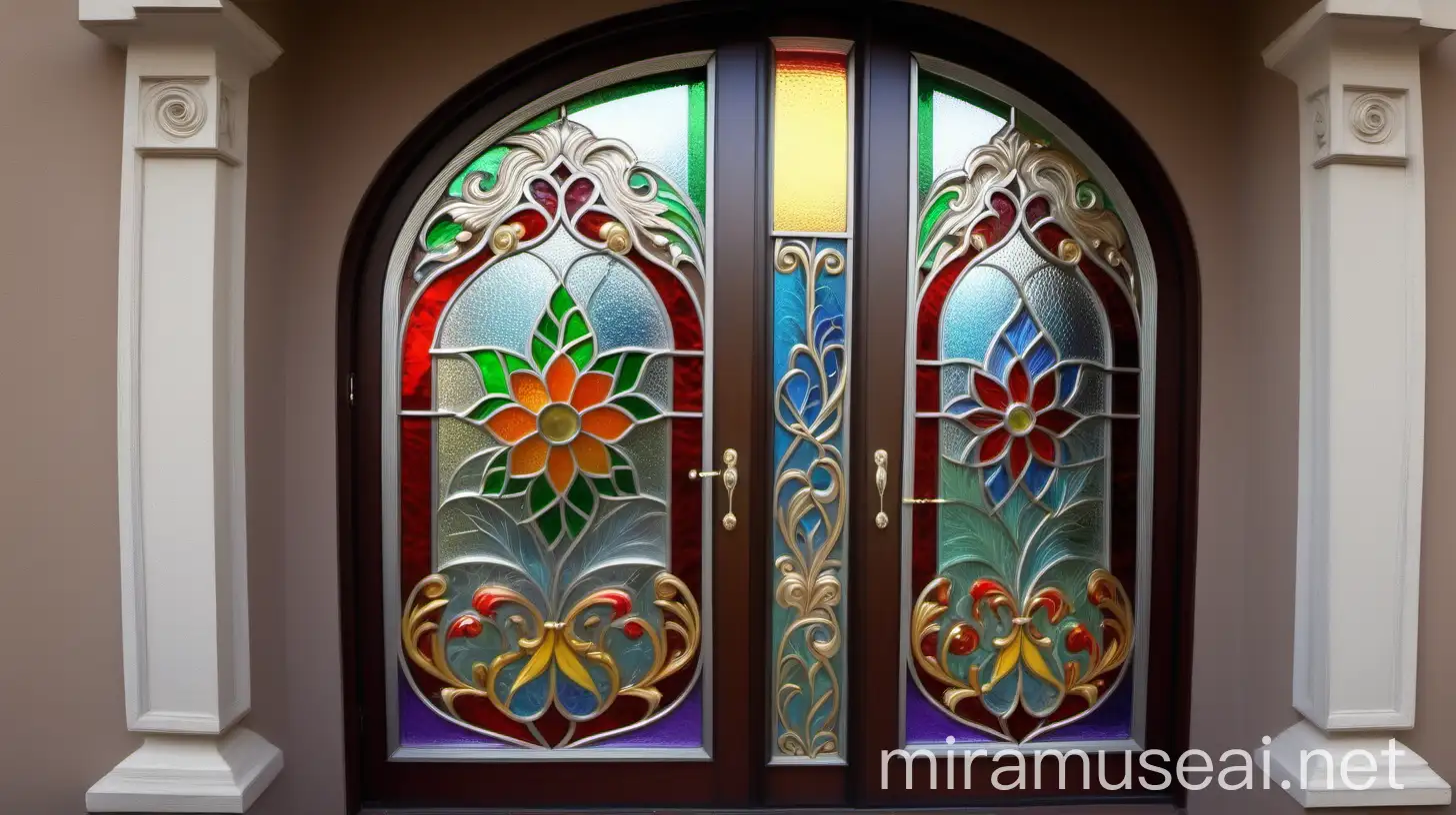 Floral Stained Glass Window Door Design