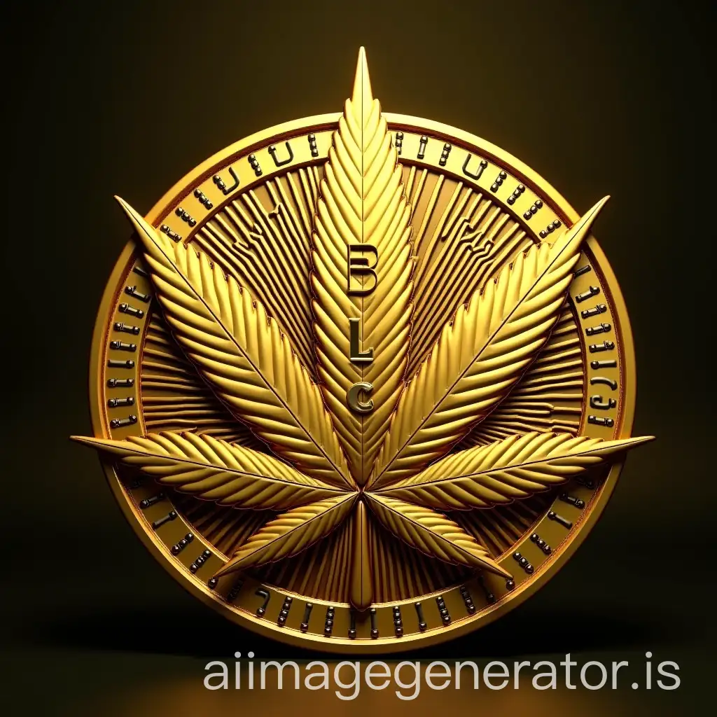 Futuristic-Golden-Coin-with-Marijuana-Leaf-and-BLC-Logo