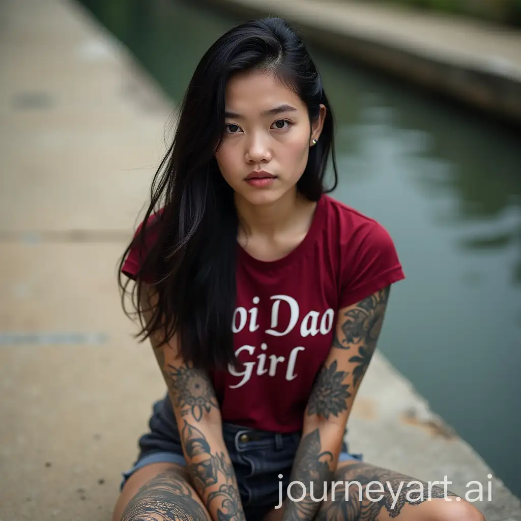 Young-Thai-Woman-with-Intricate-Tattoos-by-a-Canal