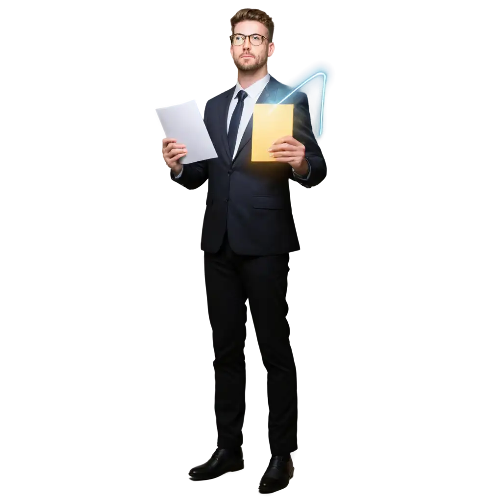 A PROFESSIONAL standing at a literal crossroads in a business suit, holding a glowing resume with one highlighted skill missing, roads leading to different futuristic career options.