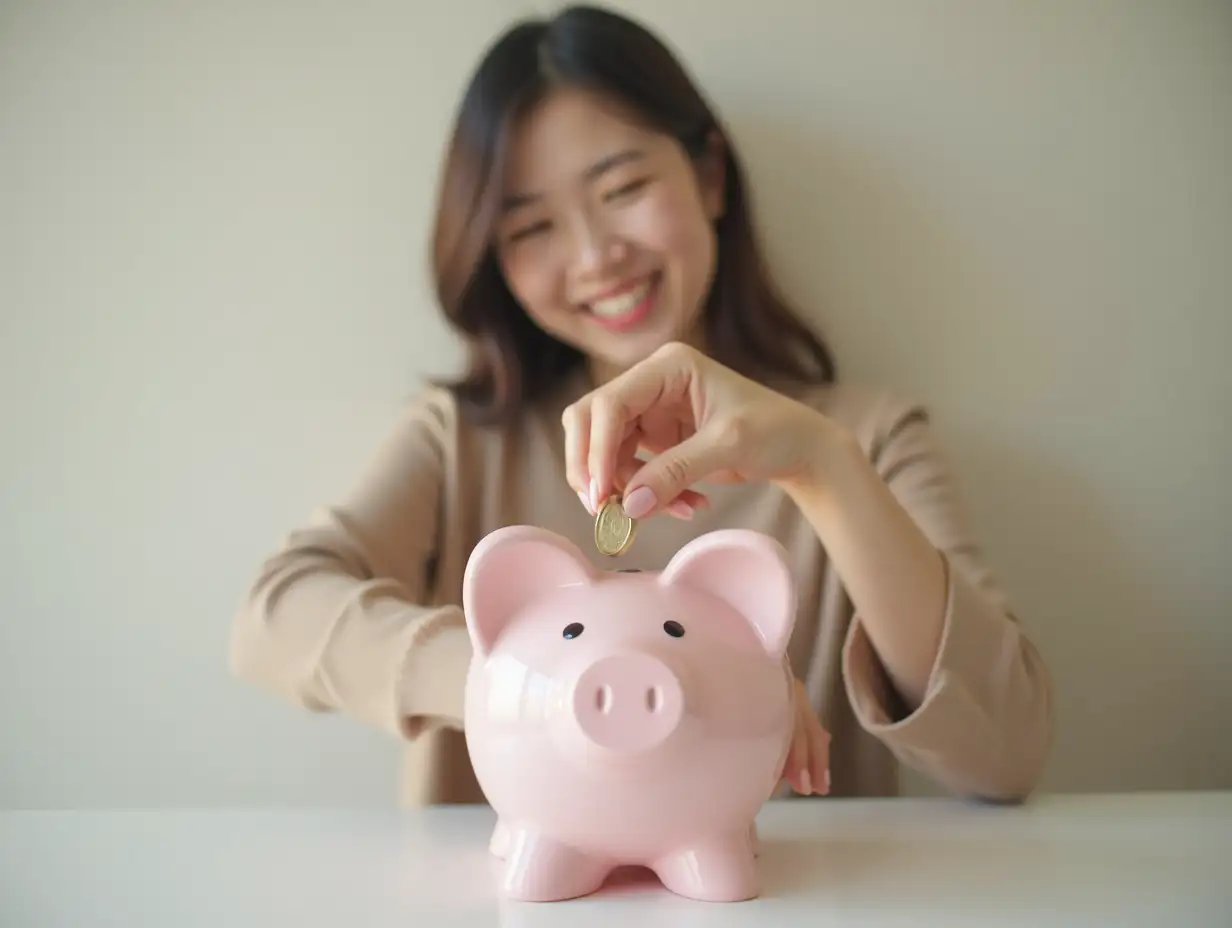 Young-Asian-Woman-Saving-Money-Putting-Coin-in-Piggy-Bank