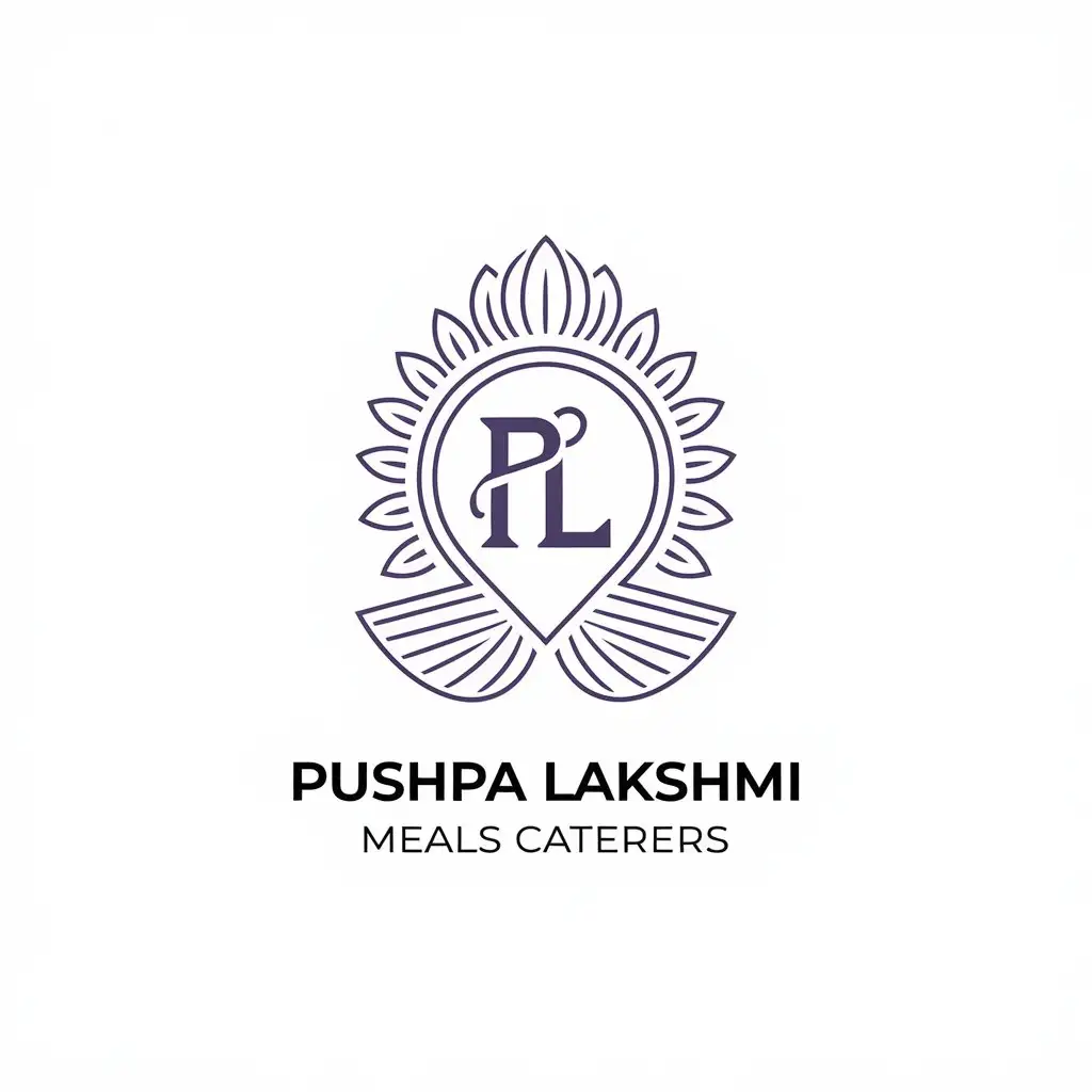 LOGO Design for Pushpa Lakshmi Meals Caterers Vector with PL Symbol and Clear Background