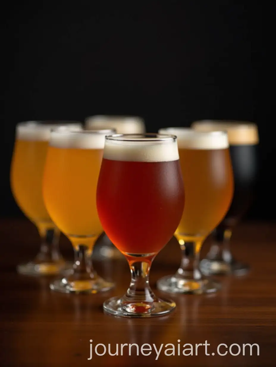 Six-Craft-Beer-Glasses-Filled-with-Different-Beers-in-Moody-Atmosphere